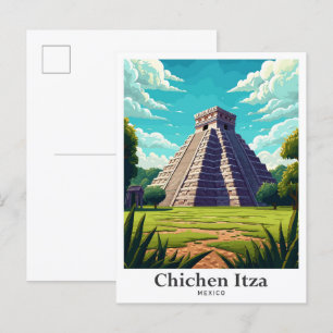 Chichen Itza Mexiko Vintage Reiseillustration Postkarte