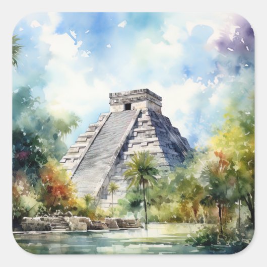 Chichen Itza Quadratischer Aufkleber (Vorderseite)