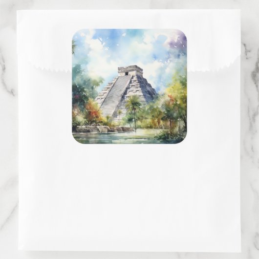 Chichen Itza Quadratischer Aufkleber (Tasche)