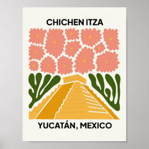 Chichen Itza Yucatan Mexiko Reise florale Kunst Poster