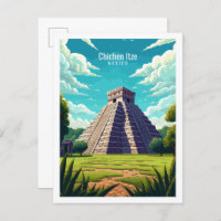 Chichen Itze Mexico Vintage Reise Illustration