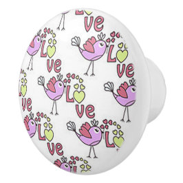 Chick-a-Dee Love Ceramic Door Knob Keramikknauf