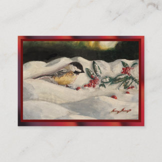 Chick-a-Dee mit Mistelzweig Postard-Stil (leer) Hinweiskarte
