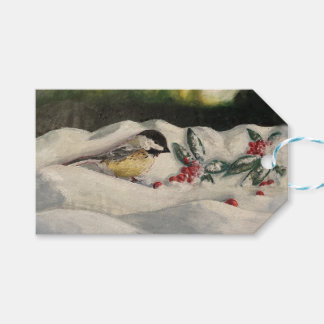 Chick-a-Dee with Mistletoe Folded Card (Blank) Geschenkanhänger