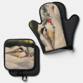 Chick-a-Dee with Mistletoe Ofenhandschuh & Topflappen-Set (Vorderseite/Rückseite)