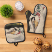 Chick-a-Dee with Mistletoe Ofenhandschuh & Topflappen-Set (Oben Unten)