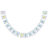 Chick And Pastel Eggs Happy Easter Blue Gingham Wimpelkette (Alle)