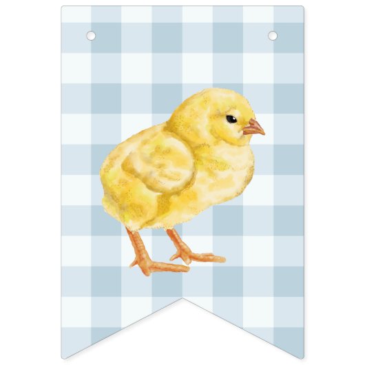 Chick And Pastel Eggs Happy Easter Blue Gingham Wimpelkette (Zweite Fahne)