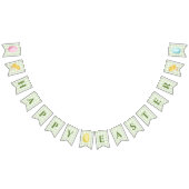 Chick And Pastel Eggs Happy Easter Green Gingham Wimpelkette (Alle)