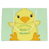 Chick Baby Dusche Green Große Geschenktüte (Vorderseite)