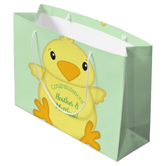 Chick Baby Dusche Green Große Geschenktüte (Rückseite Schrägansicht)