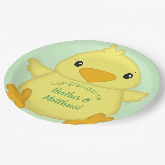 Chick Baby Dusche Green Pappteller (Schrägansicht)