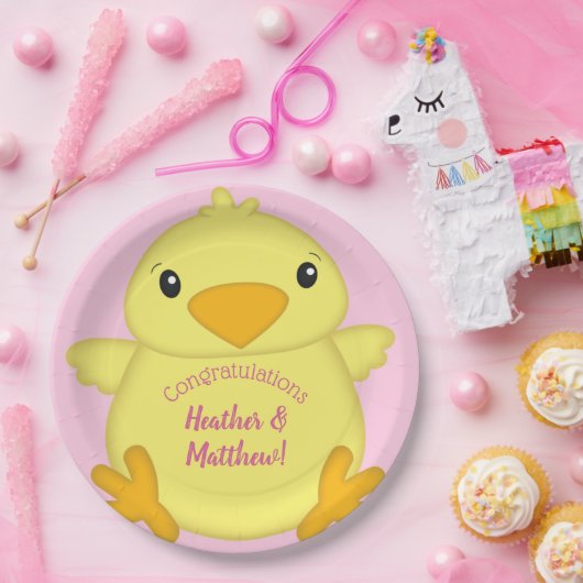 Chick Baby Dusche Pink Pappteller (Party)