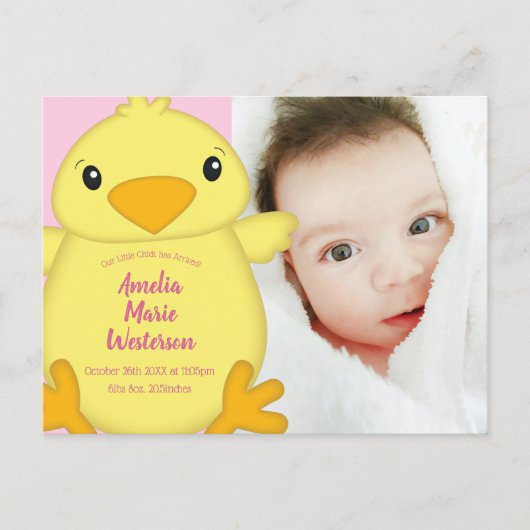 Chick Baby Dusche Pink Postkarte (Vorderseite)