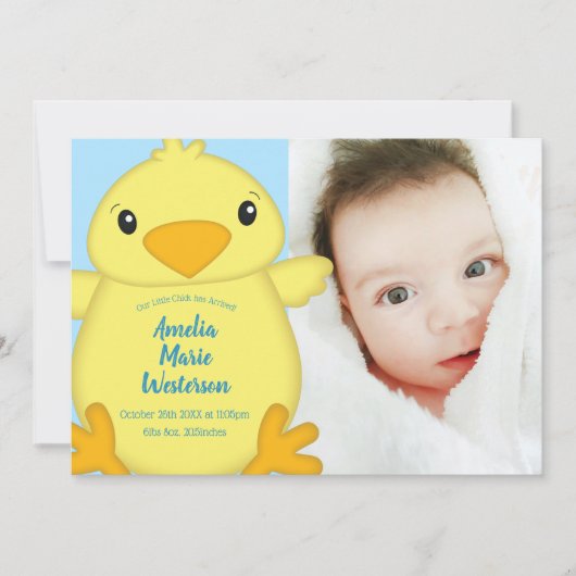 Chick Baby Showblau Einladung (Vorderseite)
