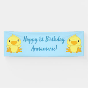 Chick Birthday Party Blue Banner