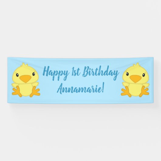 Chick Birthday Party Blue Banner (Horizontal)