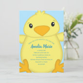 Chick Birthday Party Blue Einladung (Stehend Vorderseite)