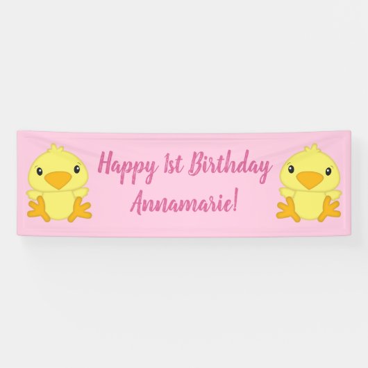 Chick Birthday Party Pink Banner (Horizontal)