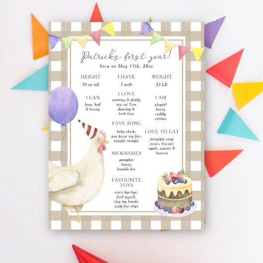 Chick First Birthday Milestone Geburtstag Poster