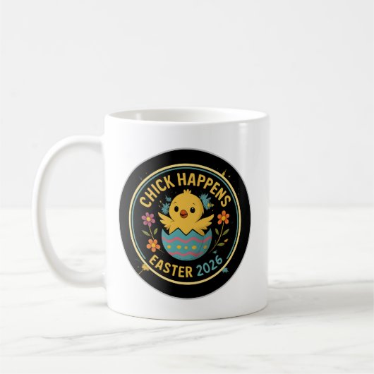 Chick Happens – Ostern 2026 Abzeichen-Design Kaffeetasse (Links)