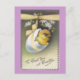Chick in Hanging Eggshell Vintag Ostern Feiertagspostkarte