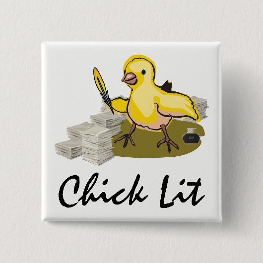 Chick Lit Writer with Paper and Feather Quill Button (Vorderseite)