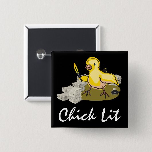 Chick Lit Writer with Paper and Feather Quill Button (Vorne & Hinten)