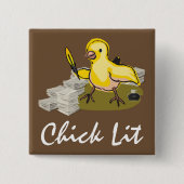 Chick Lit Writer with Paper and Feather Quill Button (Vorderseite)
