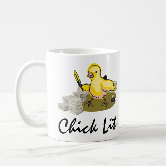 Chick Lit Writer with Paper and Feather Quill Kaffeetasse (Links)