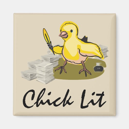 Chick Lit Writer with Paper and Feather Quill Magnet (Vorne)
