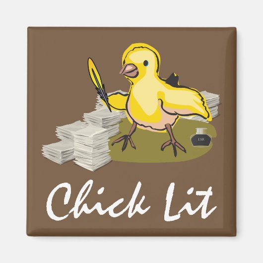 Chick Lit Writer with Paper and Feather Quill Magnet (Vorne)