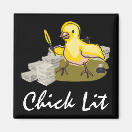 Chick Lit Writer with Paper and Feather Quill Magnet