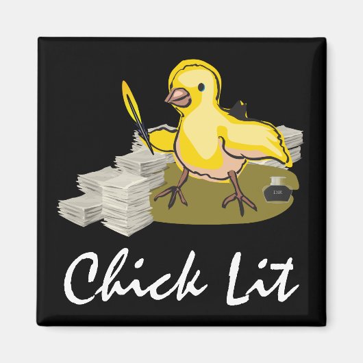 Chick Lit Writer with Paper and Feather Quill Magnet (Vorne)
