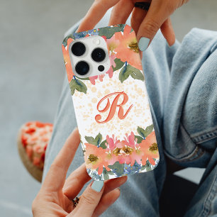 Chick Modern Peach Aquarell Floral Monogram R Case-Mate iPhone Hülle