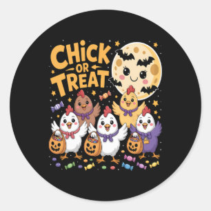 Chick Or Treat Halloween Mond Huhn Spaß Runder Aufkleber