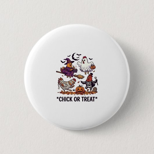 Chick Or Treat Haloween Hühner Hexe Geist Kürbis Button (Vorderseite)