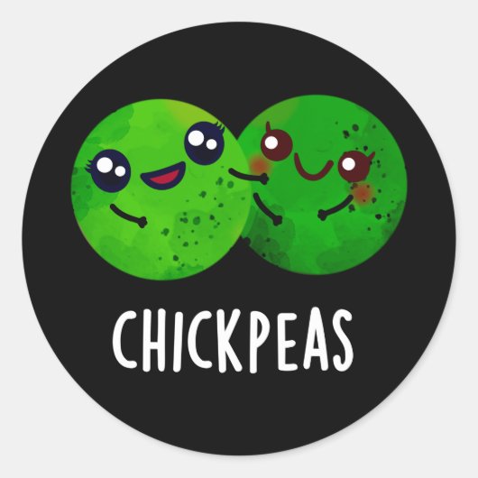Chick Peas Funny Girl Pea Pun Dark BG Runder Aufkleber (Vorderseite)