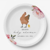 Chick Pink Bow Floral Chicken Girl Baby Dusche Pappteller (Vorderseite)