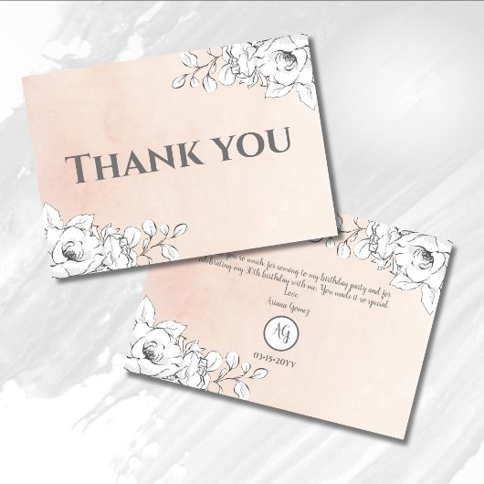 Chick Pink Modern White Floral Flor Danke Karte