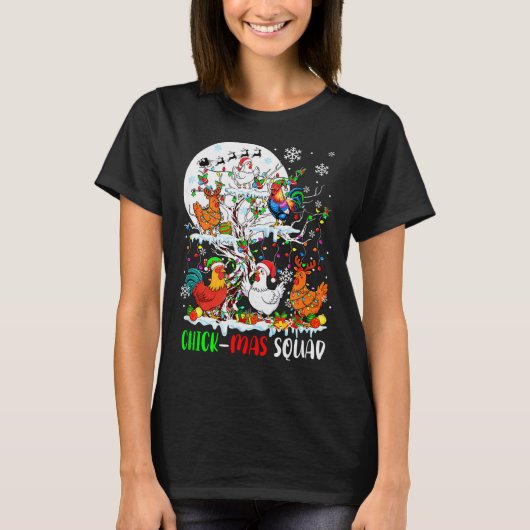 Chick Squad Xmas Group Santa Elf Chickens On Tree T-Shirt (Vorderseite)