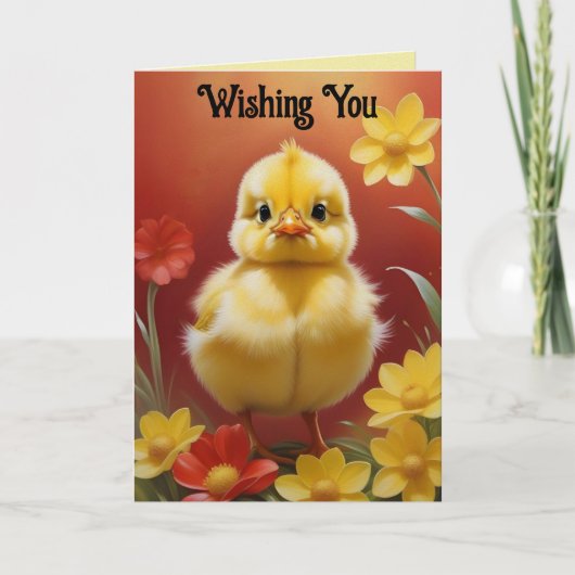 Chick With Flowers Easter Card Feiertagskarte (Vorderseite)
