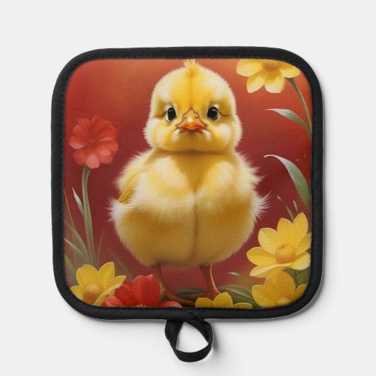 Chick With Flowers Pot Holder Topflappen (Vorderseite)
