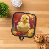 Chick With Flowers Pot Holder Topflappen (Oben Unten)