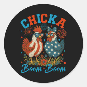 Chicka Boom Boom Lustiger Patriotischer Hahn 4. Ju Runder Aufkleber
