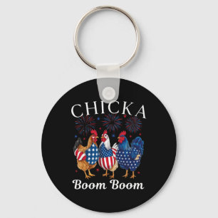 Chicka Boom Boom Lustiger Patriotischer Hahn 4. Ju Schlüsselanhänger
