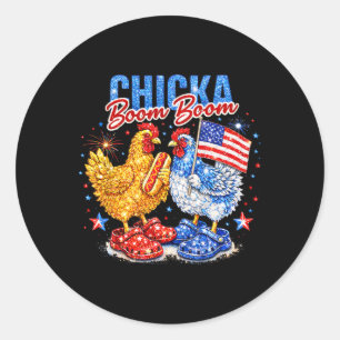 Chicka Boom Boom Patriotisches Huhn Rot Weiß Blau  Runder Aufkleber