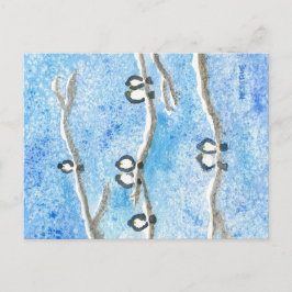 Chickade an Baumzweigen im Winter Schnee Postca Postkarte