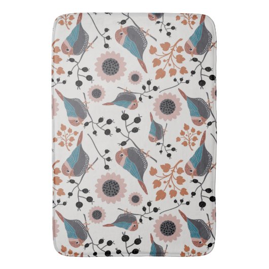 Chickadebird und Berry Muster Blumendesign Badematte (Vorderseite Vertikal)