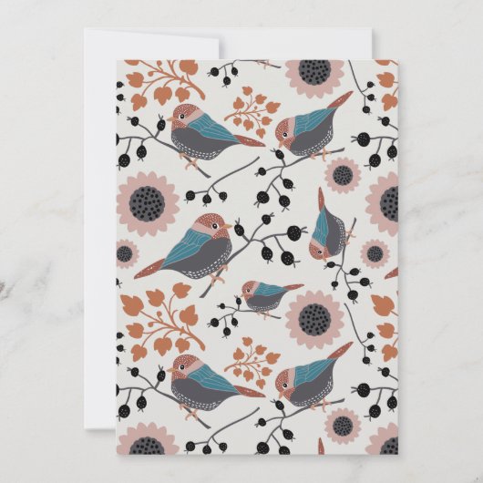 Chickadebird und Berry Muster Blumendesign Dankeskarte (Vorderseite)